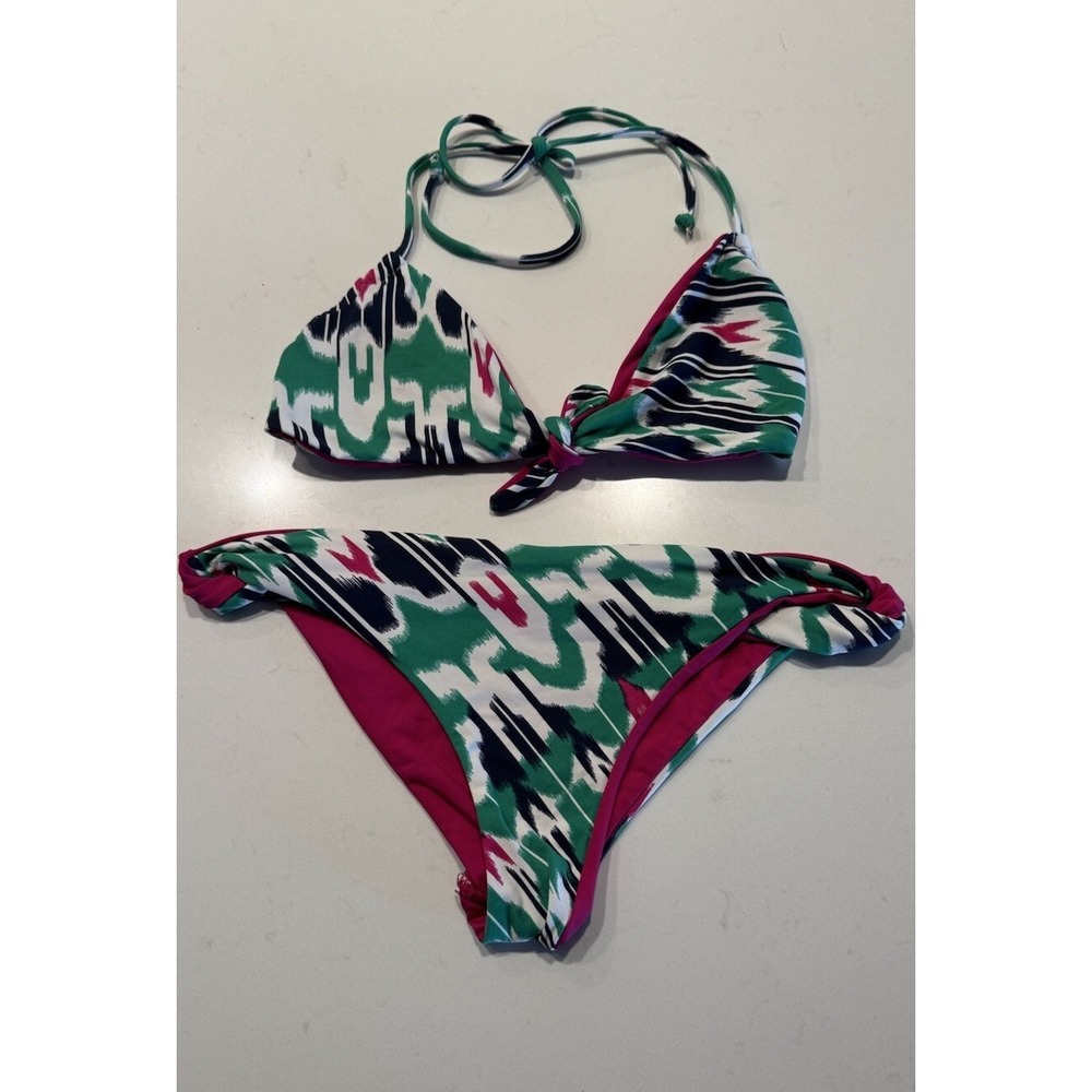 L Space Size XS Ikat Print Bikini Top Twist Front Bottom Two Piece Set Colorful